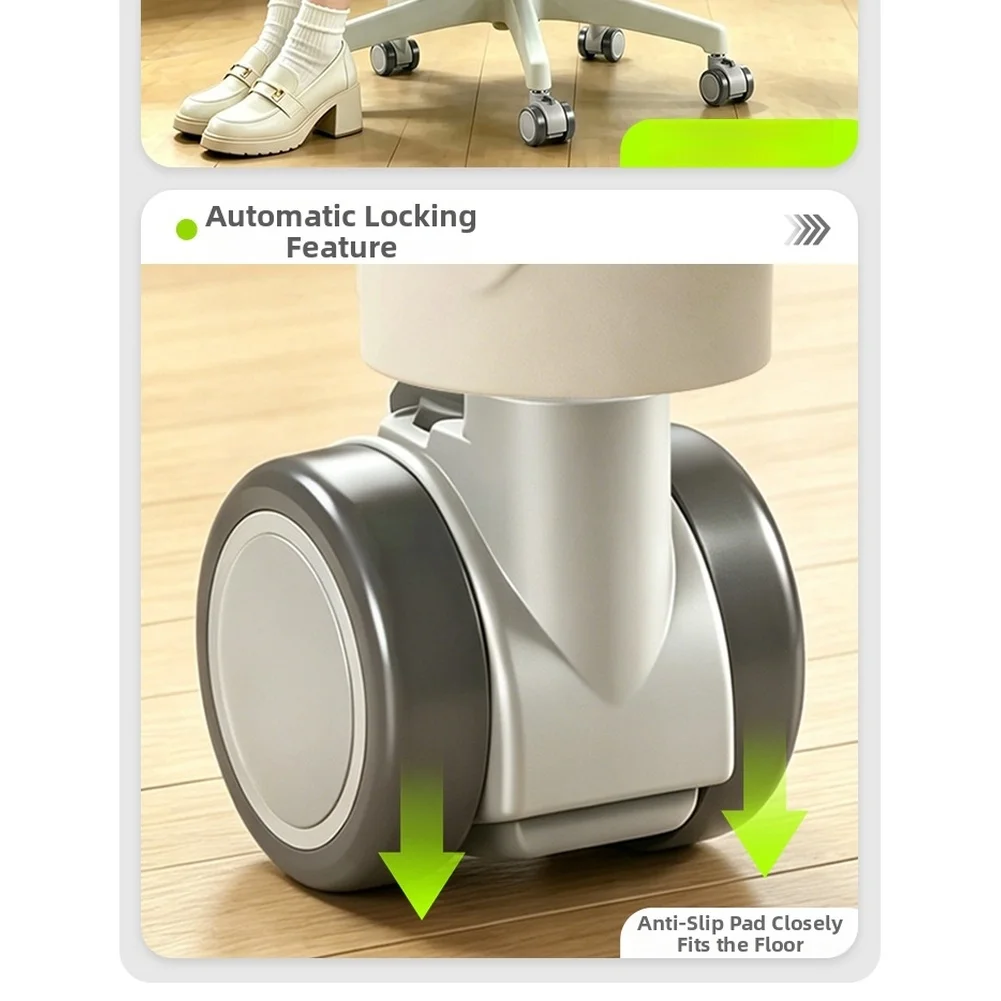 2 Inch Silent PU Caster Wheels for Children Chairs with Integrated Gravity Lock System and Full 360 Degree Swivel Capability