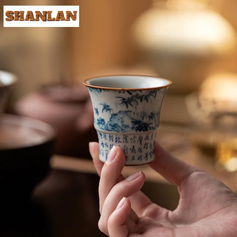 

2pc/lot Ru Kiln Bamboo Knot Teacup Ancient Tea Bowl Mug Tea-tasting Smelling Cup Jianzhan Master Cups Tea Items Accessories 75ml