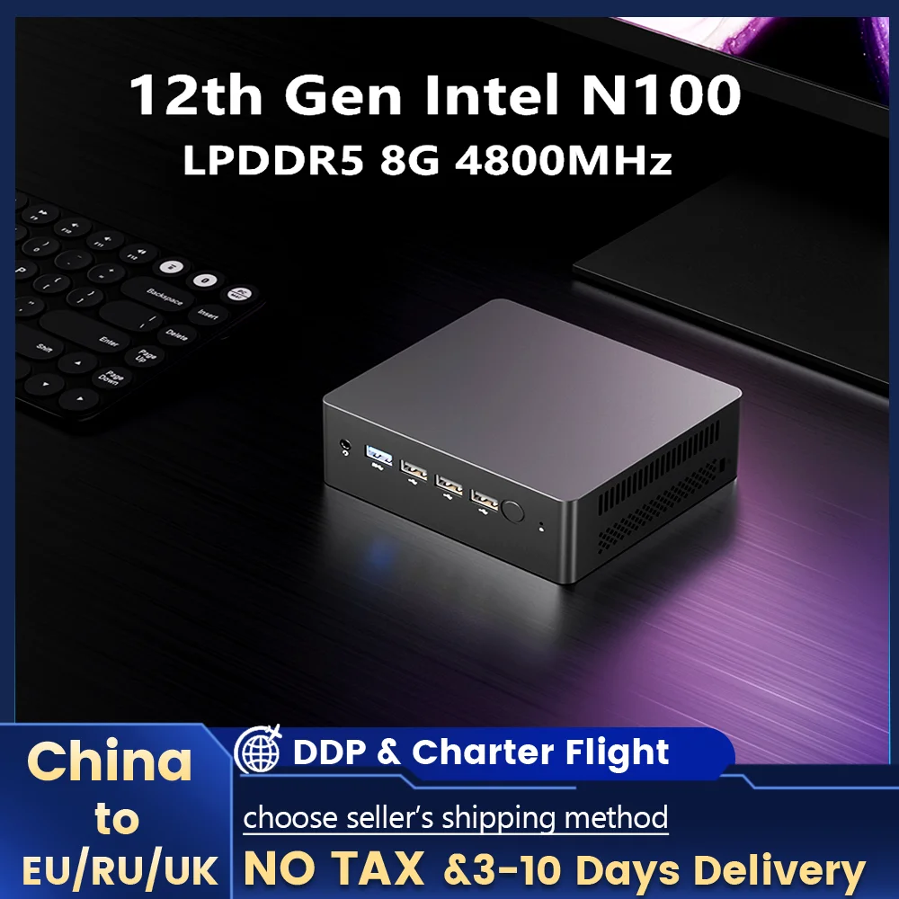 데스크탑 게임용 미니 PC 컴퓨터, 인텔 N100 쿼드 코어, LPDDR5, 16GB, 8GB, 4800Hz, 윈도우 11, 2xRJ45 LAN, HDMI2.0 DP, 2x4K, 4 * USB, 12 세대