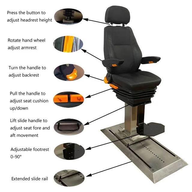 マリンステンレス鋼レールボートキャプテンシートキャプテンチェアペダルプレートレザーカバー付き