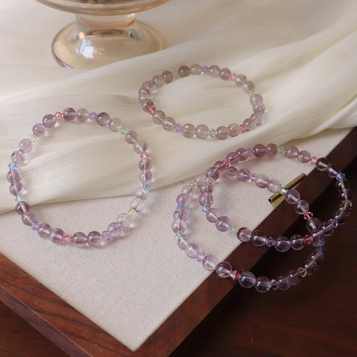 

2026 New 6MM Natural Amethyst Round Beads & Colorful Crystal Cut Beads Beaded Bracelets for Women Luxury Stackable Fine Jewelry