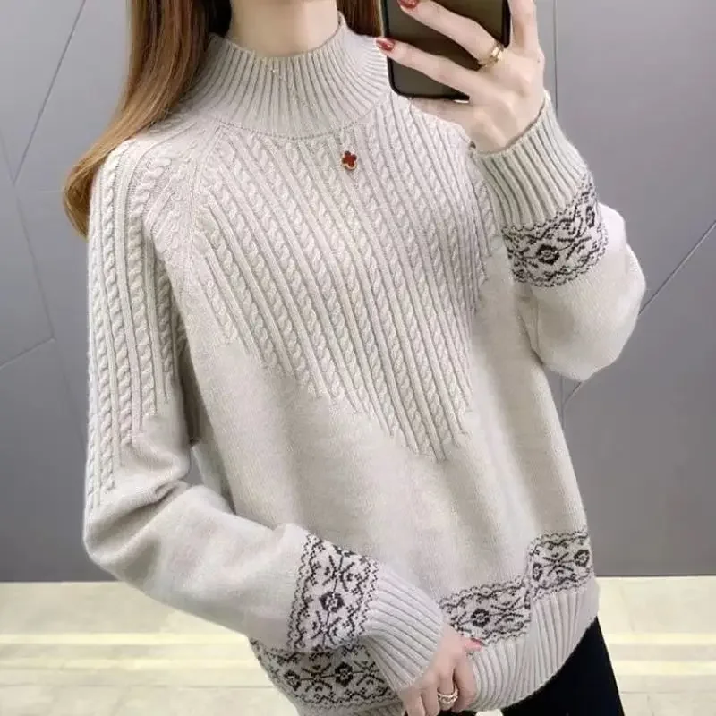 

Autumn Women's Clothing Pullovers Sweaters Solid Color Round Neck Knitted Loose Long Sleeve Commute Korean All-match JJ4