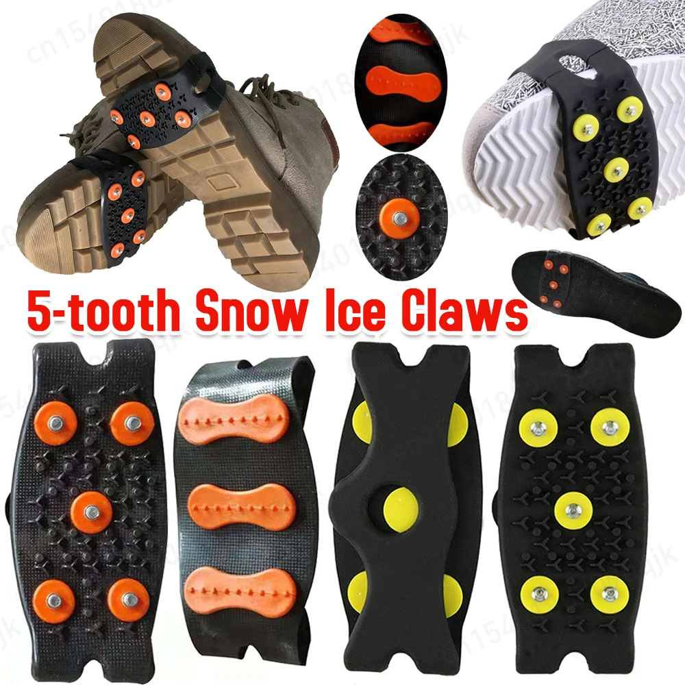 5-Stud Snow Ice Claw Climbing Sport Shoes Cover for Women Men Boots Cover Size 26-45 Anti Slip Spikes Grips Crampon Cleats