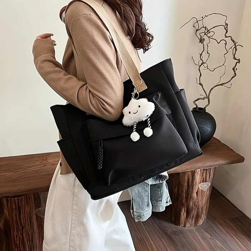 

Women's Bags Large Capacity Japanese Style Tote Bag, Multi Compartment, Zipper Closure, Cute Plush Fixed Strap, Casual Elegance