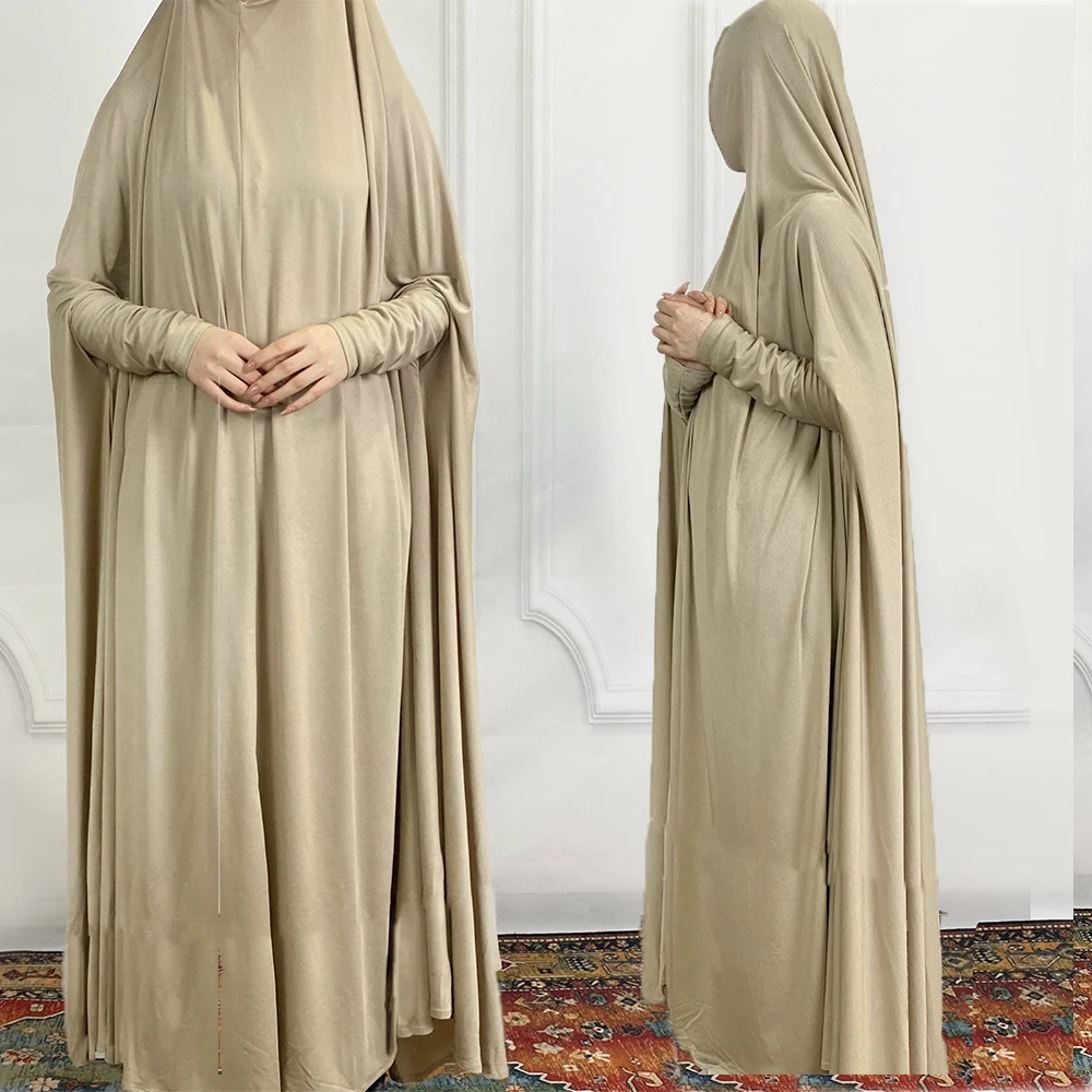 2024 Summer New Muslim Women's Robe Solid Color Hooded Dress Polyester Bat Sleeve Ladies Robe