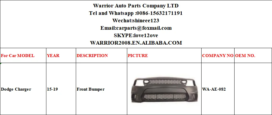 WA-AE-082 Front bumper for Dodge Charger SRT 2015-2019