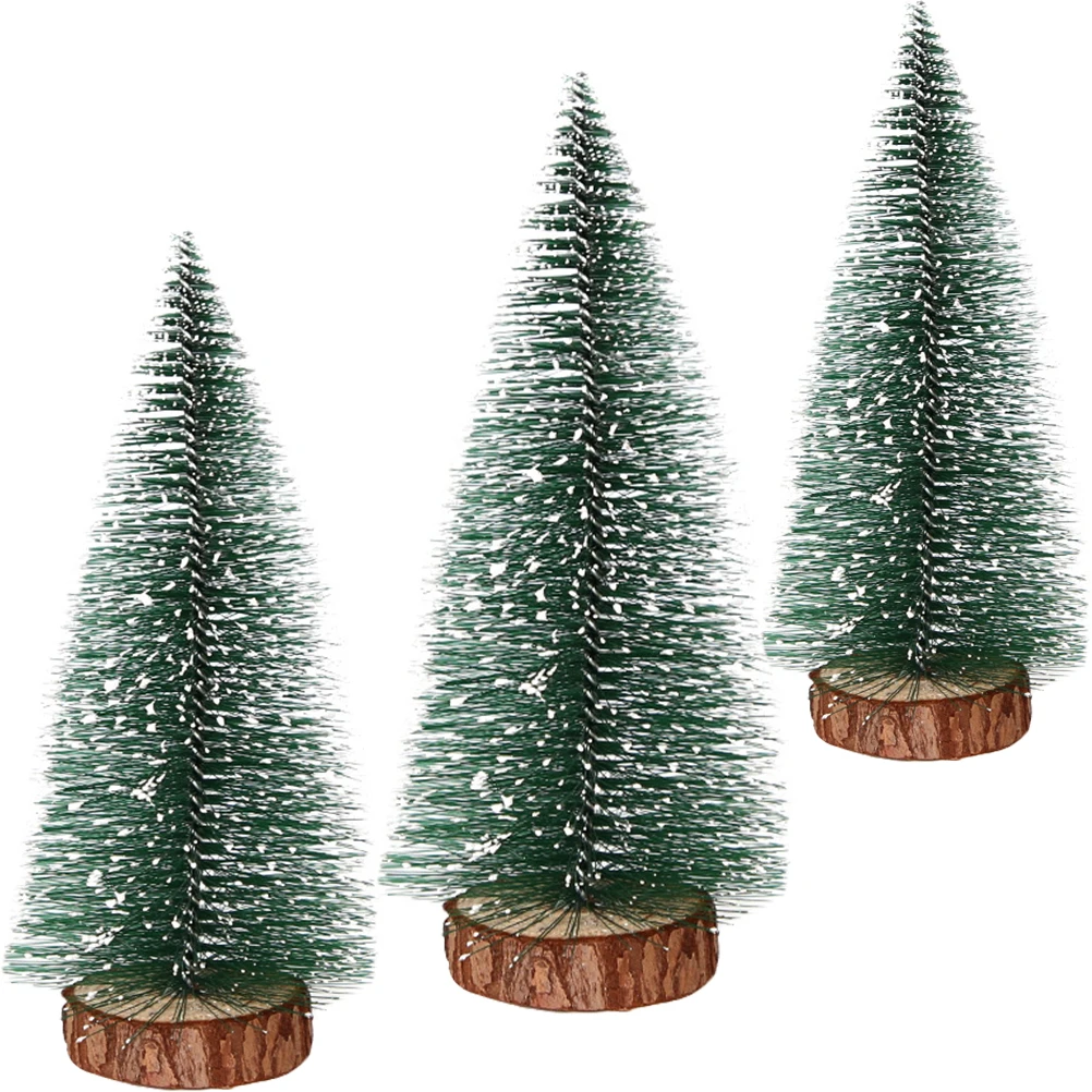

3pcs Mini Christmas Trees Frosted Artificial Xmas Tree Wooden Base Small Decorative Tabletop Trees For Home Party Fireplace Gift