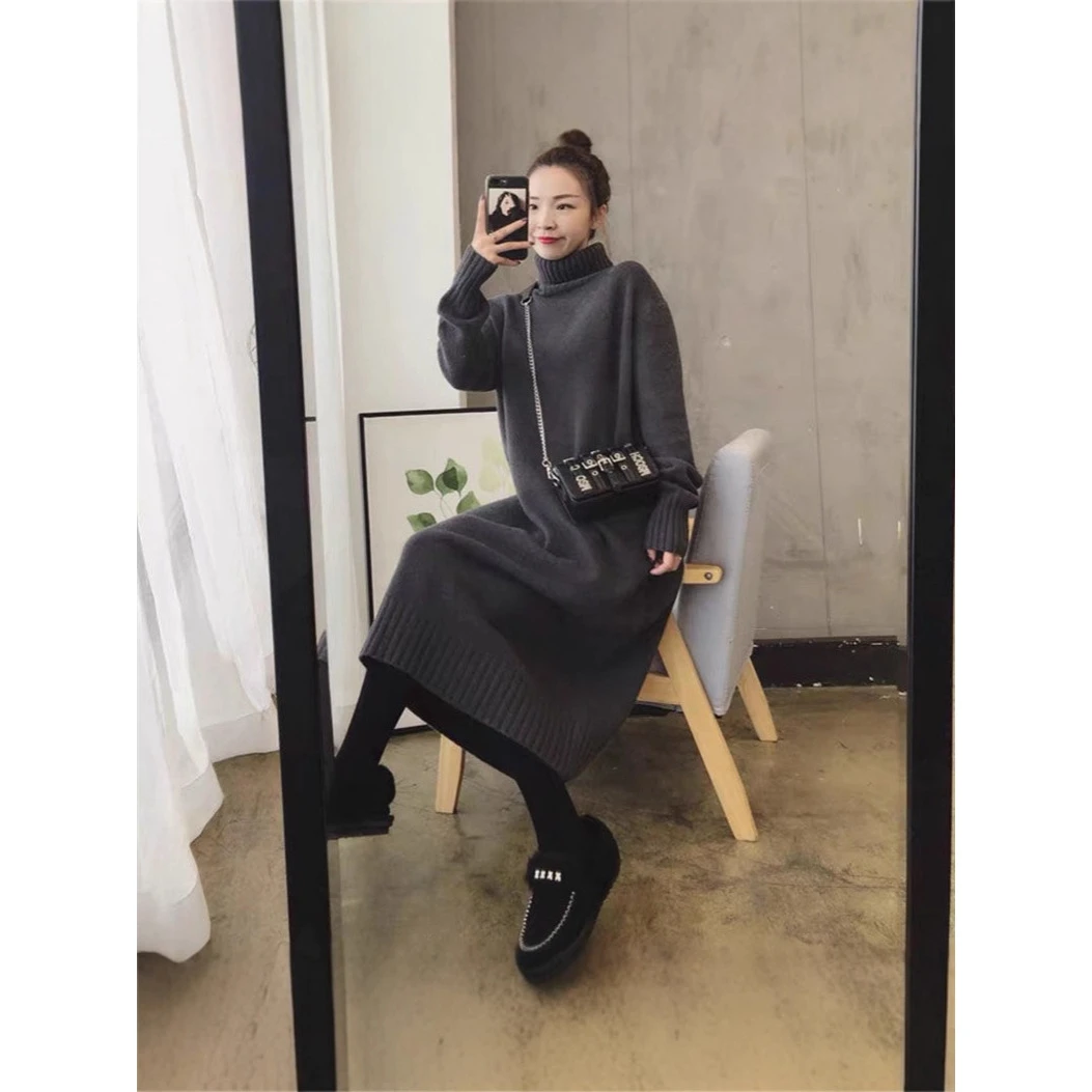 

Loose Knitted Long Sweater Dr Women's Autumn Winter New Sle Knee-Length Flip Collar Overcoat Soft Comfortable Commute Sle