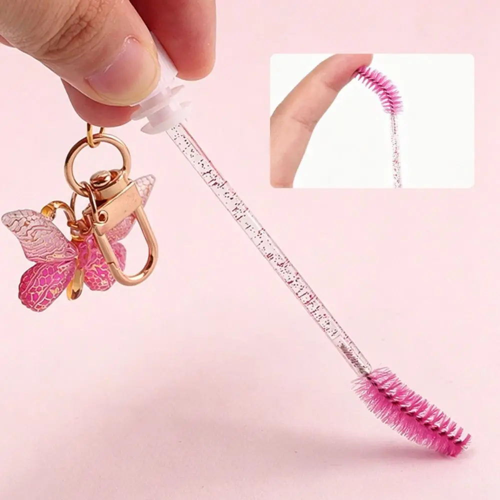 Gradient Color Eyelash Brush Butterfly Pendant Portable Eyebrow Brush Applicator Precision Bristles Crystal Handle