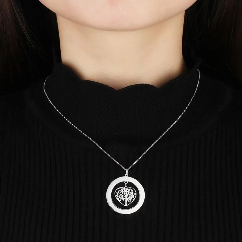 

Personalized Heart Tree of Life Necklace for Women Custom Round Engraving Name Pendant spotifyCharmStainless Steel Jewelry