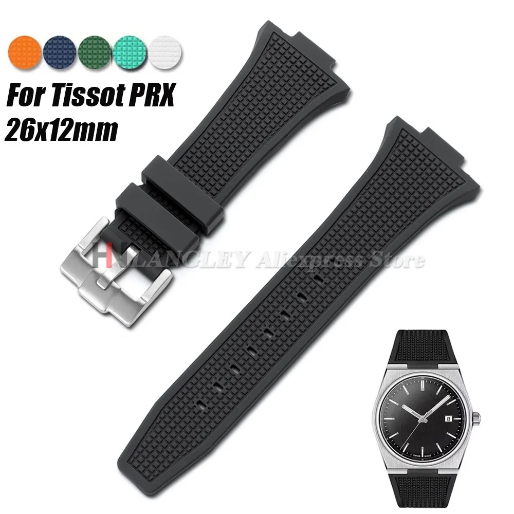 Correa de reloj de silicona suave para Tissot PRX Super Player T137.407-410, correa de reloj de goma sin cenizas, correas de repuesto impermeables de 26-12mm