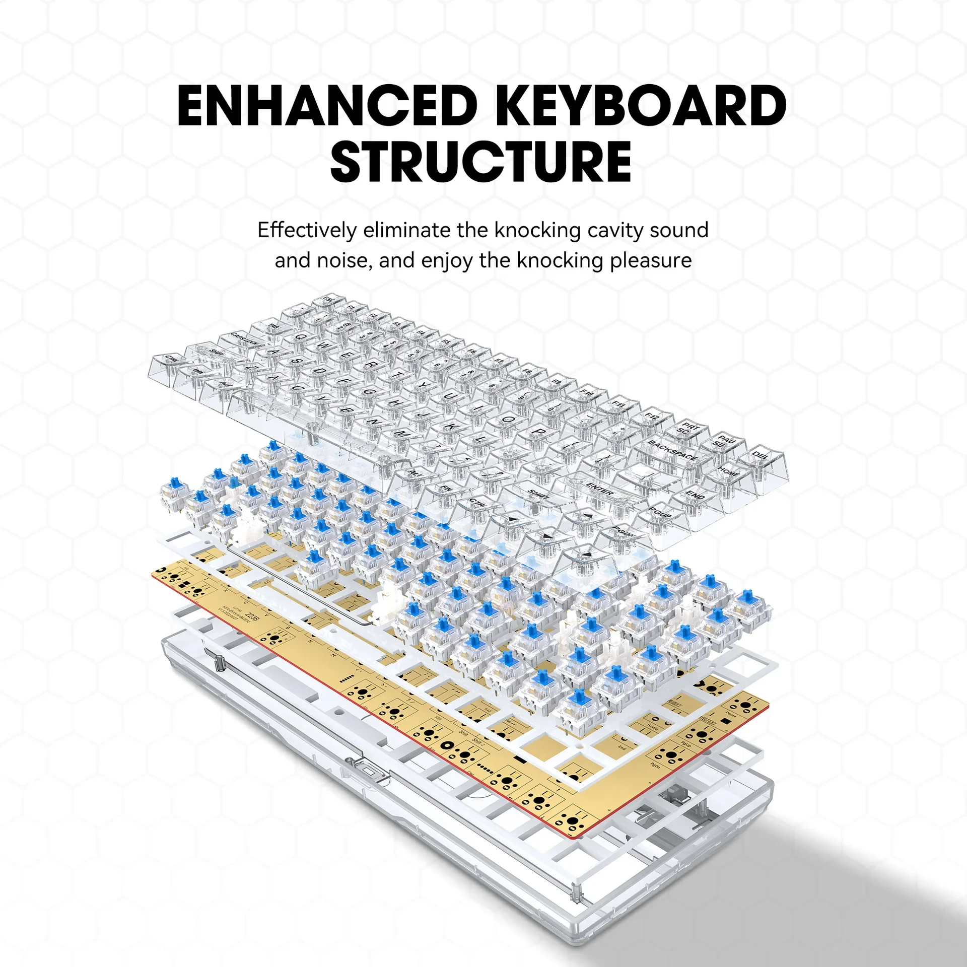 The Crack k840 transparent keyboard supports hot-swapable customized luminous office gaming e-sports wired mechanical keys