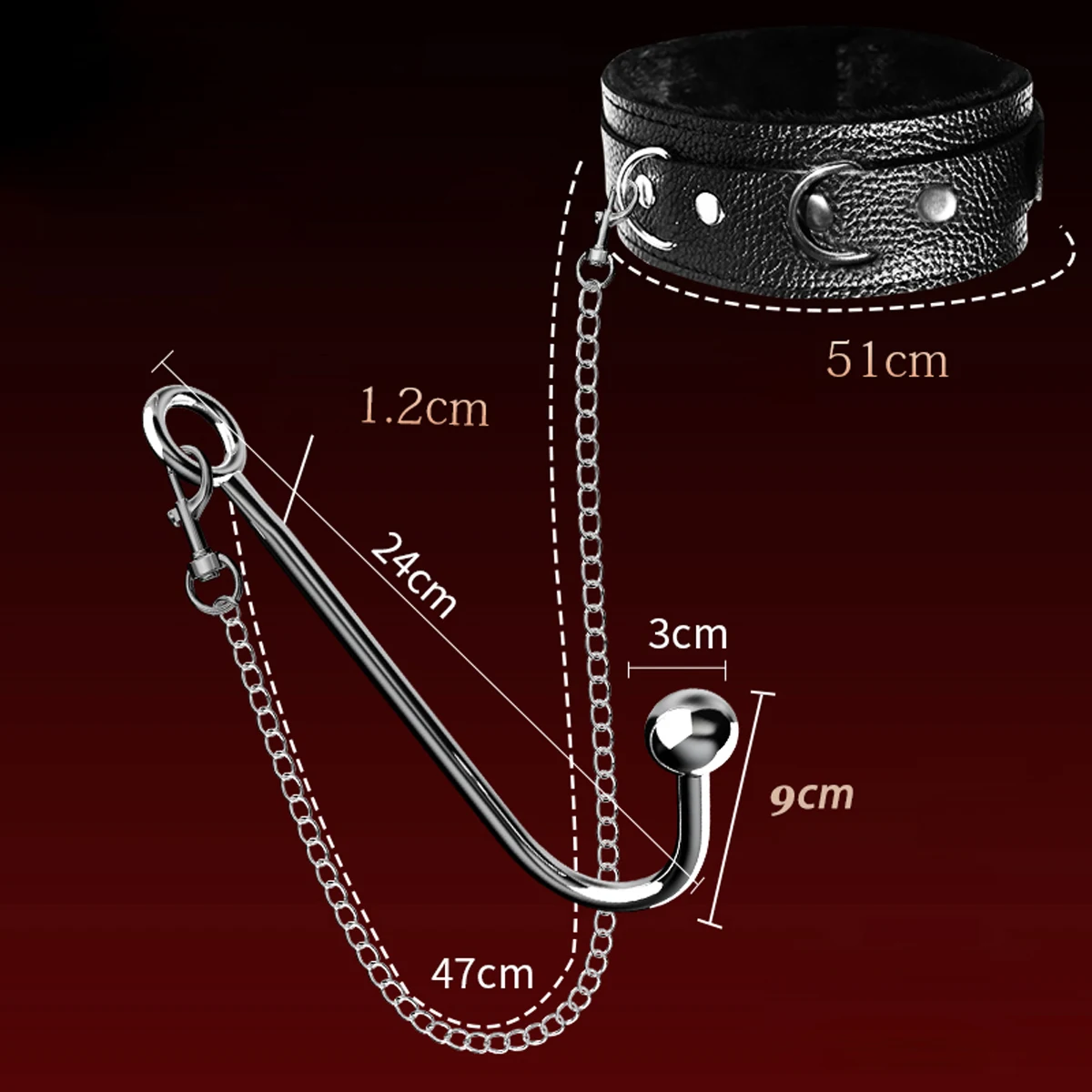 Metal Anal Hook with Leather Collar Sexual Kits BDSM Erotic Bondage Restraint Game for Fetish Couples Adult Anal Sex Toy