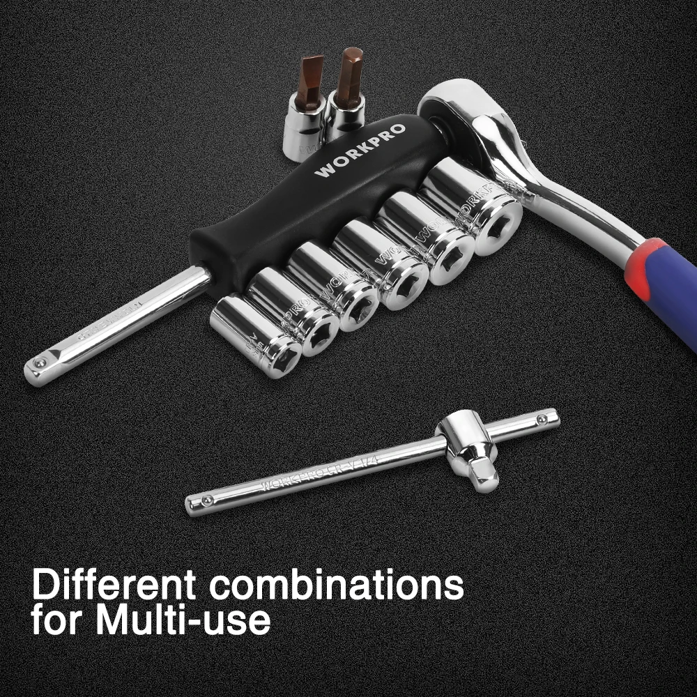 WORKPRO 35-48PC Tool Set Home Instruments Set of Tools for Car Repair Tools 1/4" Dr. Socket Set Ratchet Wrench