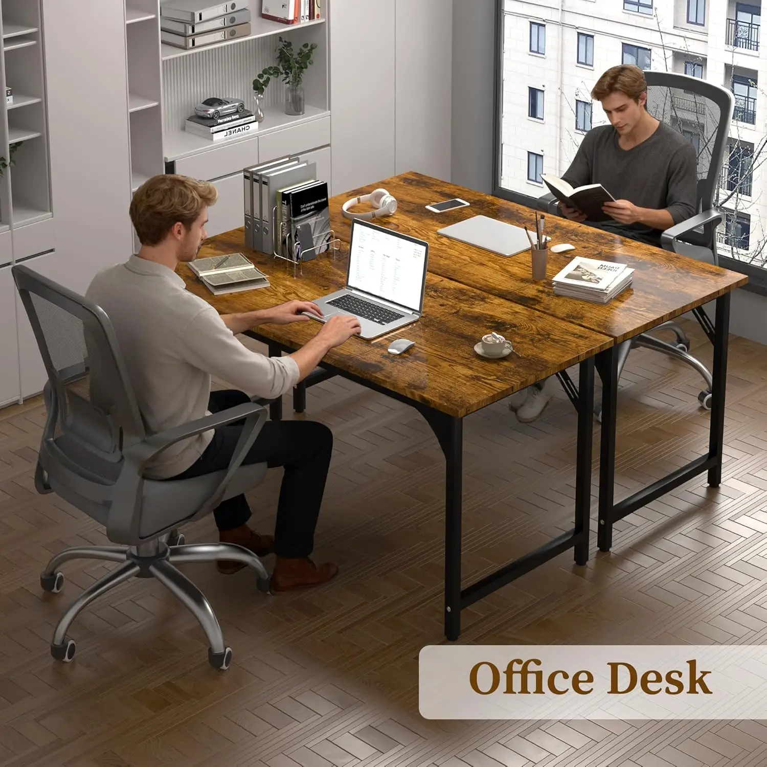 Computer Desk, 55in Computer Desk, Office Desk w/Metal Frame, Office Desk w/Water-Resistant, Scratchproof Surface, Home Offi