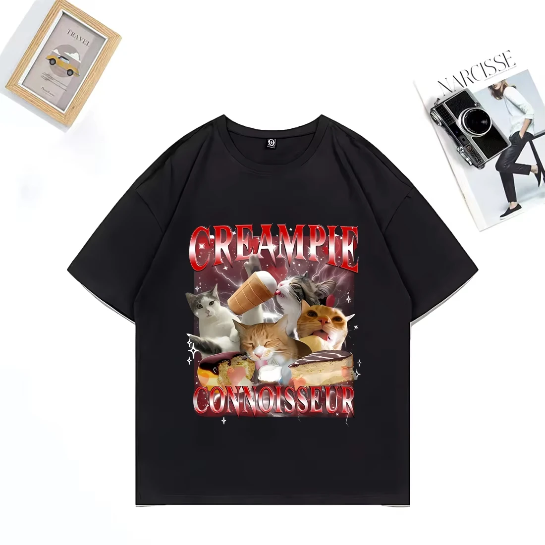 

Funny for Creampie Connoisseur Meme Graphics T Shirt Women Short Sleeve Vintage Street T-shirts Aesthetic Shirts for Women