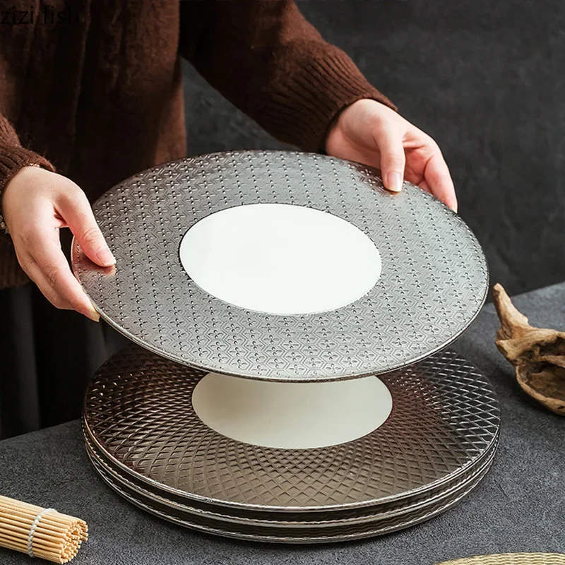 Plate Steak Pasta Dish Dessert Molecular Dish Cuisine Tableware Electroplated Gold Ceramic Silver Plate 11.8 Inch Serving
