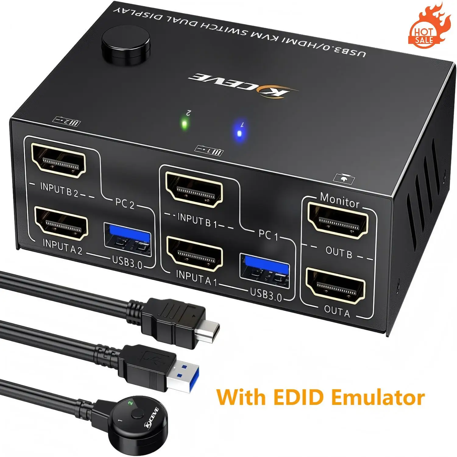 USB 3.0 HDMI KVM Switch 2 Monitors 2 Computers 4K@60Hz 2K@144Hz, With EDID Emulator KVM Switch for 2PC Share  2 Monitor 4 USB3.0