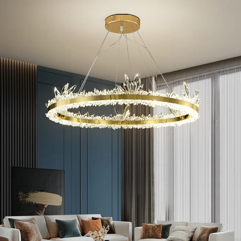 Luxury led Chandelier Lighting Living Room Iceberg Gold Hang Lamp Girl Bedroom 2022 Dining Crystal Crown Design Light Fixtures