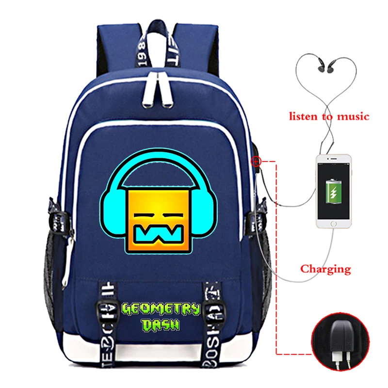 غاضب الهندسة داش الطباعة حقائب الظهر الكرتون لعبة الابتدائية المدرسية للمراهقين مقاوم للماء USB شحن حقيبة كتب Mochlia