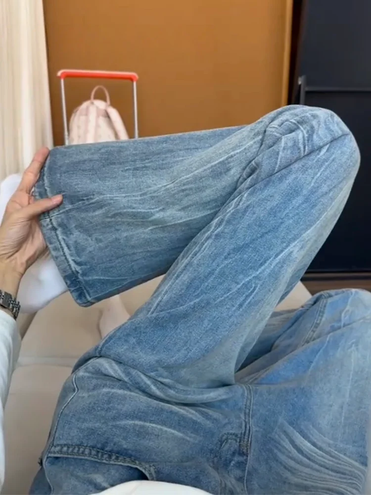 

Мужские джинсы Cleanfit Iceberg Blue Lightning Pattern, средняя посадка, прямые штанины, слегка расклешенные, повседневная одежда, на все сезоны