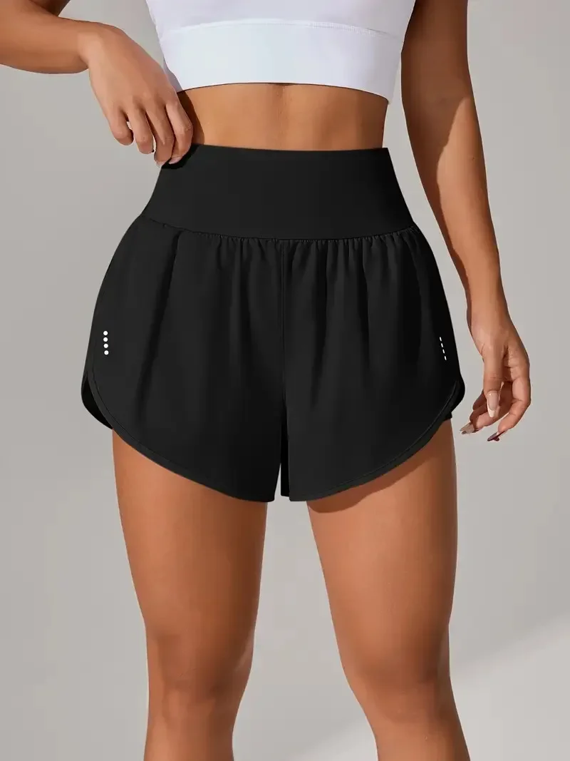 New Women's High Waisted Sports Shorts 2-in-1 Fake Two-Piece Yoga Pants Quick Dry Anti-Glare Slim Fit