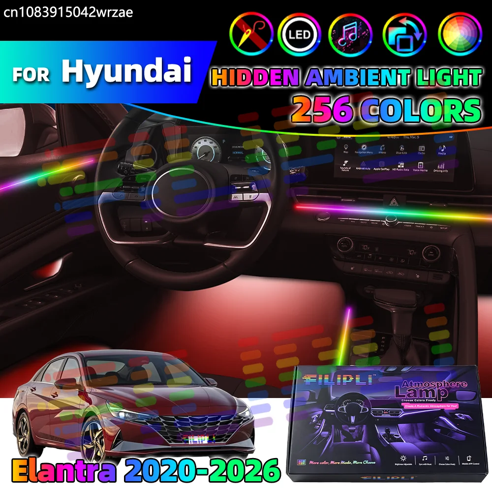 

For Hyundai Elantra 2020-2026 2022 2023 2024 2025 Car Acrylic LED Ambient Lamps Auto Interior Colorful Atmosphere Lights Strip