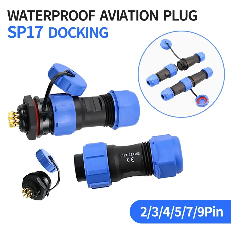 

SP17 Waterproof Connector Docking Male Female Set Plug Socket 2/3/4/5/7/9 Pin IP68 Waterproof PanelAviation Cable Connector