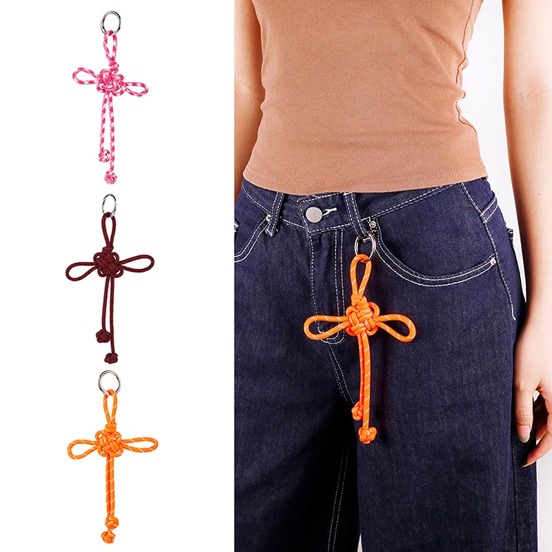 /DIY Bag Charm Handmade Braided Knot Rope Keychain Handbag Hanging Pendant For Women Belt Decor