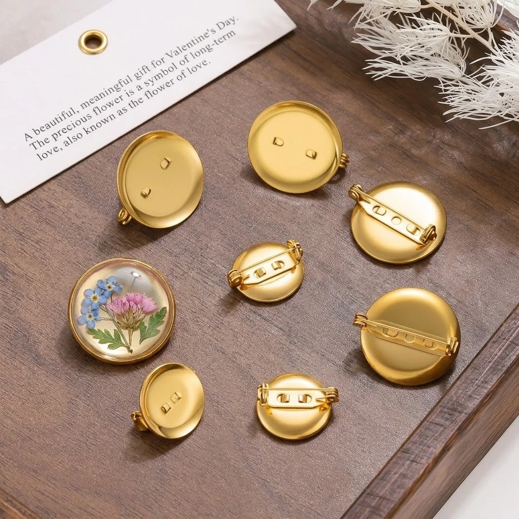 5Pcs Stainless Steel Gold Round Brooch Fit 15-30mm Tray Blank Base Setting For DIY Clothing Sewing Brooches Jewelry Making Craft