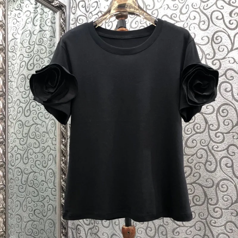 OCEANLOVE Ruffles T Shirt for Women Solid Spring Summer Vintage Ropa De Mujer Korean Fashion Elegant Simple Sweet Tees