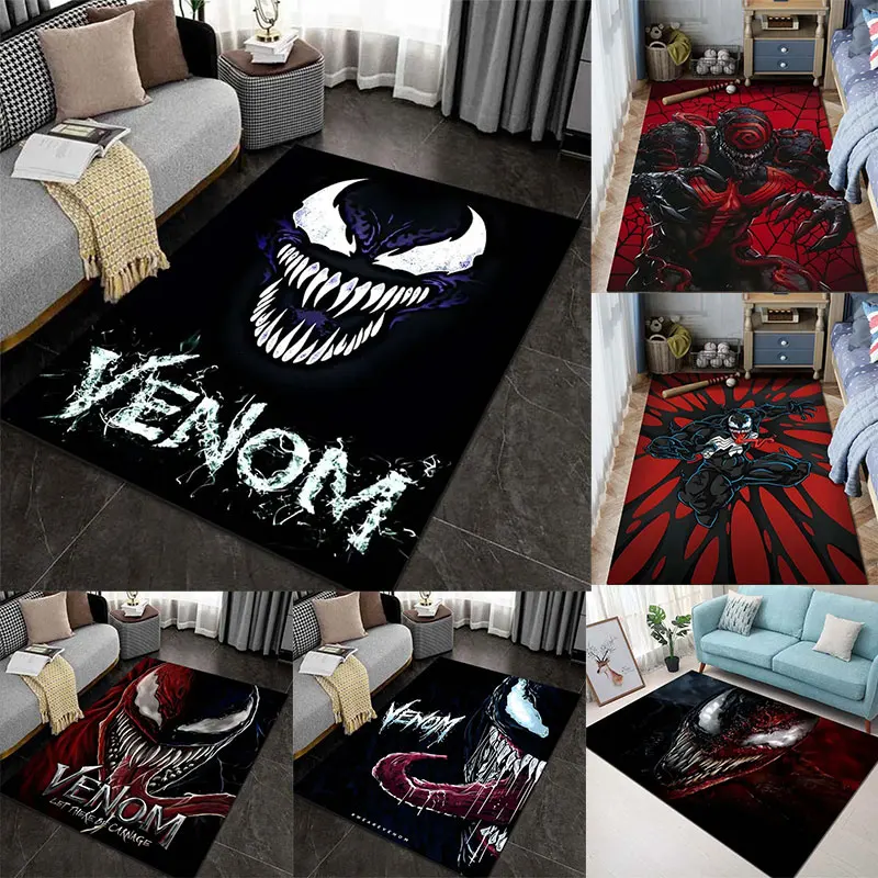 Alfombra con estampado de Venom de Marvel MINISO para el hogar, sala de estar, dormitorio, sofá, felpudo, decoración, alfombra antideslizante para suelo, guardarropa, alfombra de área de juego
