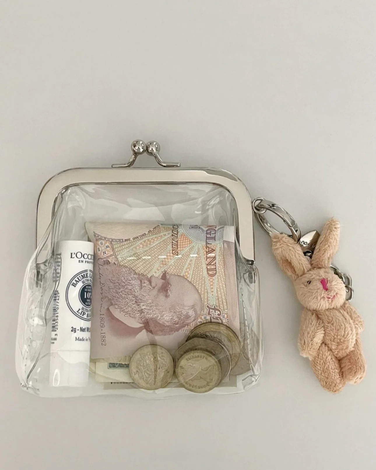 Transparent PVC Coin Purse Simple Iron Clip Storage Bag for Small Objects Lipstick And Coins Unisex Square Shape Functional Bag