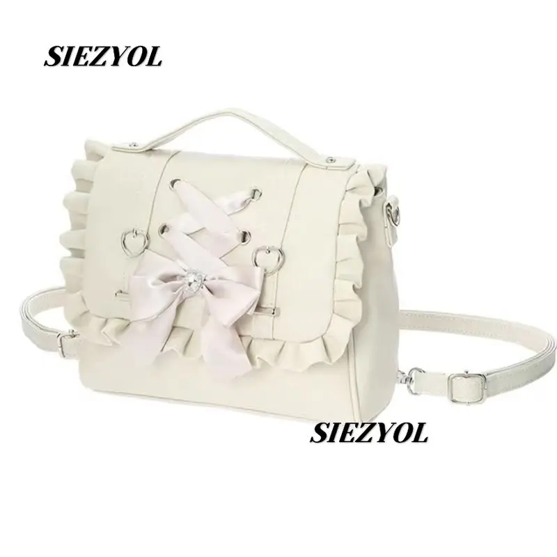 Japanese New Women's Sweet Versatile PU Handbag Lolita Bow Lolita Bags Solid Color Shoulder Diagonal Span Backpack Makeup Bag