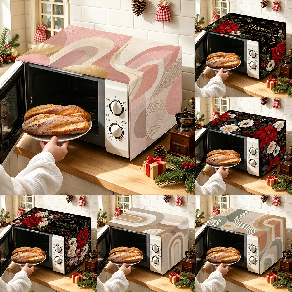 1pc Microwave Oven Dust Cover, Boho & Floral Print Microwave Protector Cover for Kitchen Countertop