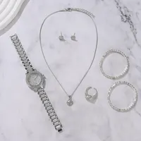 6PCS femmes montre de luxe élégant alliage montre-bracelet en cristal pour dames cadeau montre à Quartz 4