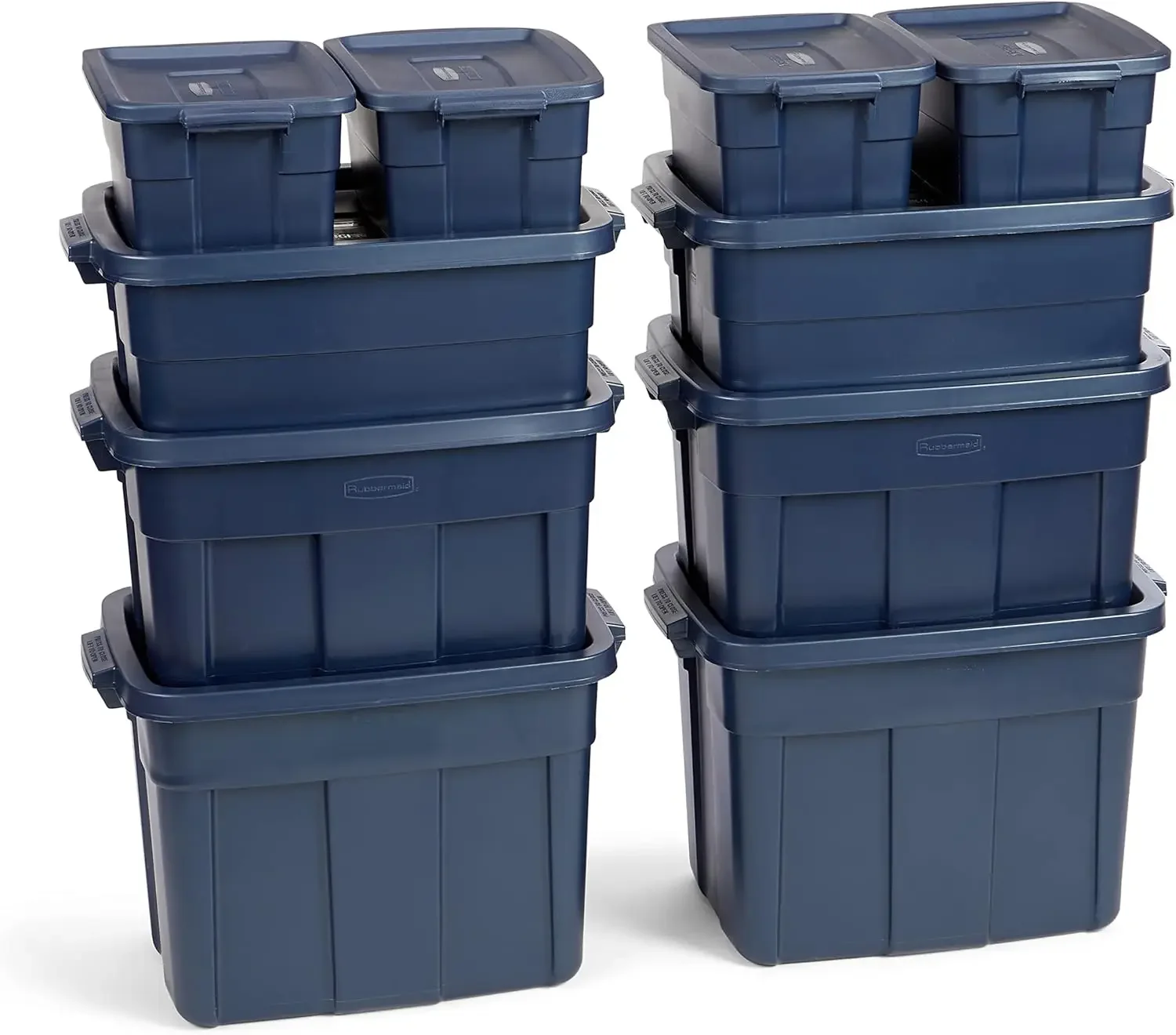 10 Pack, Made in USA, Dark Indigo Metallic, Rugged Plastic Stackable Storage Bins with Lids and Handles