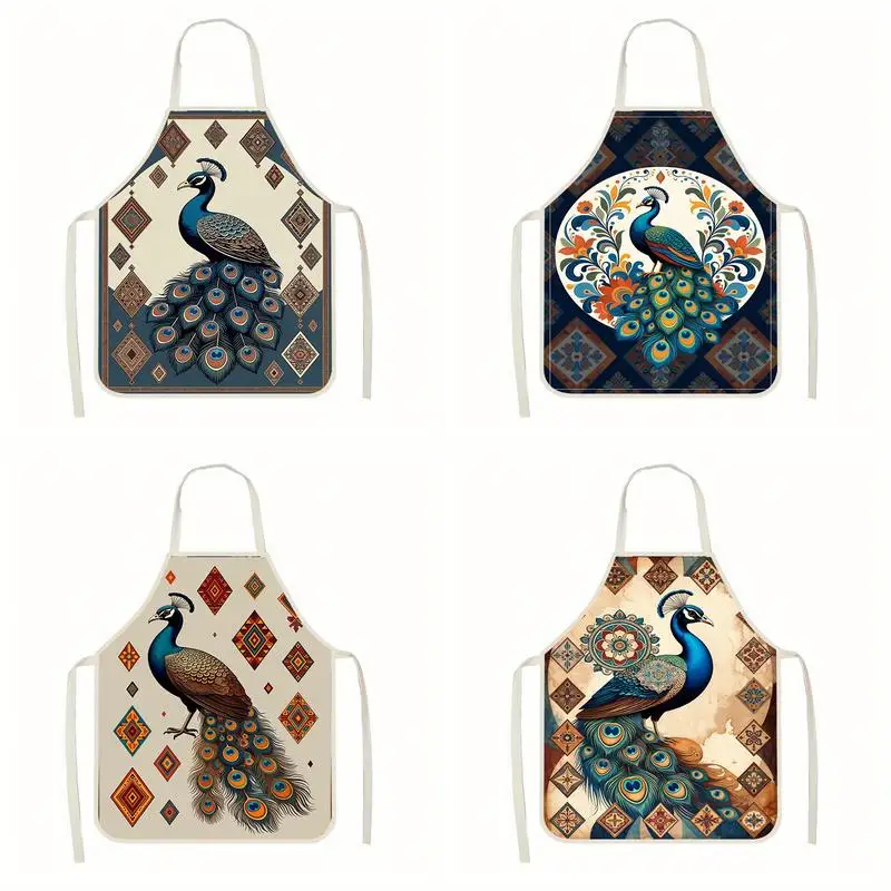 

Peacock Vintage Pattern Apron Linen Apron, Suitable For Kitchen Cooking, Parent-Child Interaction, Painting And Other Scenarios