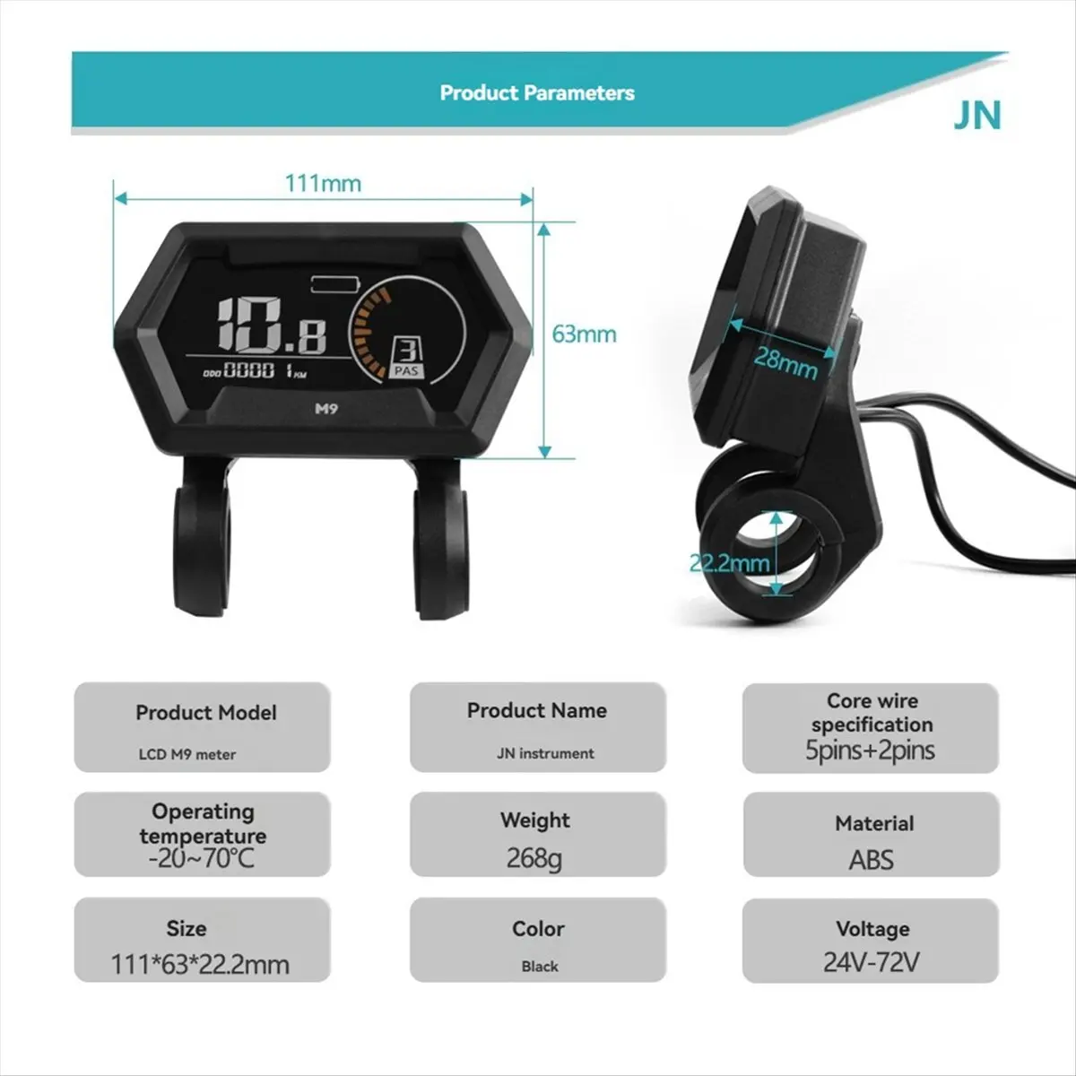 HAPPYDAY~ M9 Electric Bicycle LCD Display 24V-72V Electric Scooter LCD Color Meter for Snowmobile LCD Speedometer SM5+2PIN