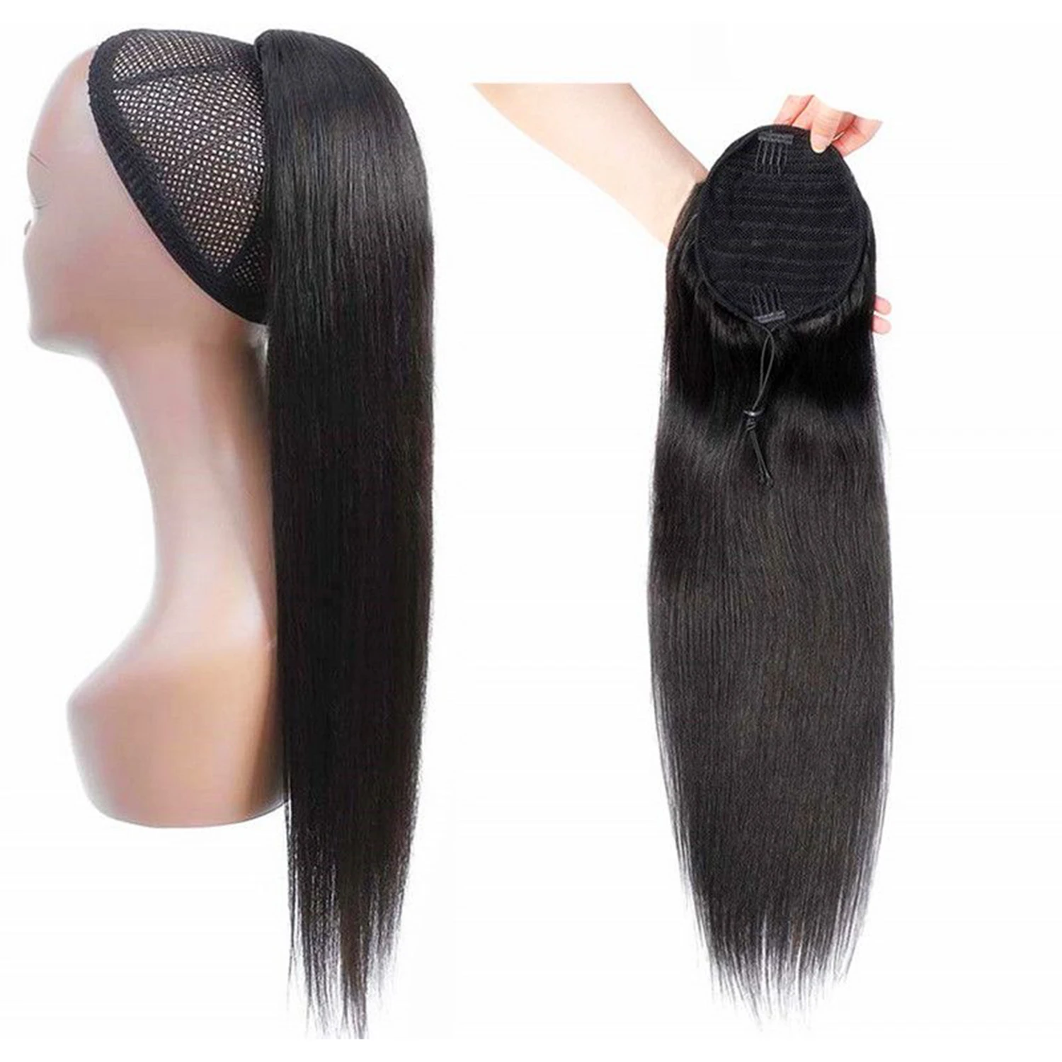 Clip di estensione della coda di cavallo con coulisse dritta da 8-26 pollici di colore naturale nelle estensioni dei capelli della coda di cavallo per le donne