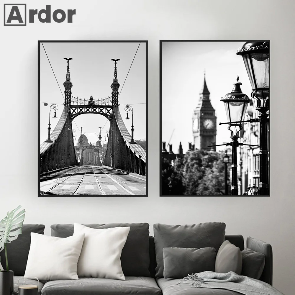 Black White Paris Tower Mailbox Wall Art Canvas Painting Bridge Nordic Posters And Prints Wall Pictures Living Room Home Decor