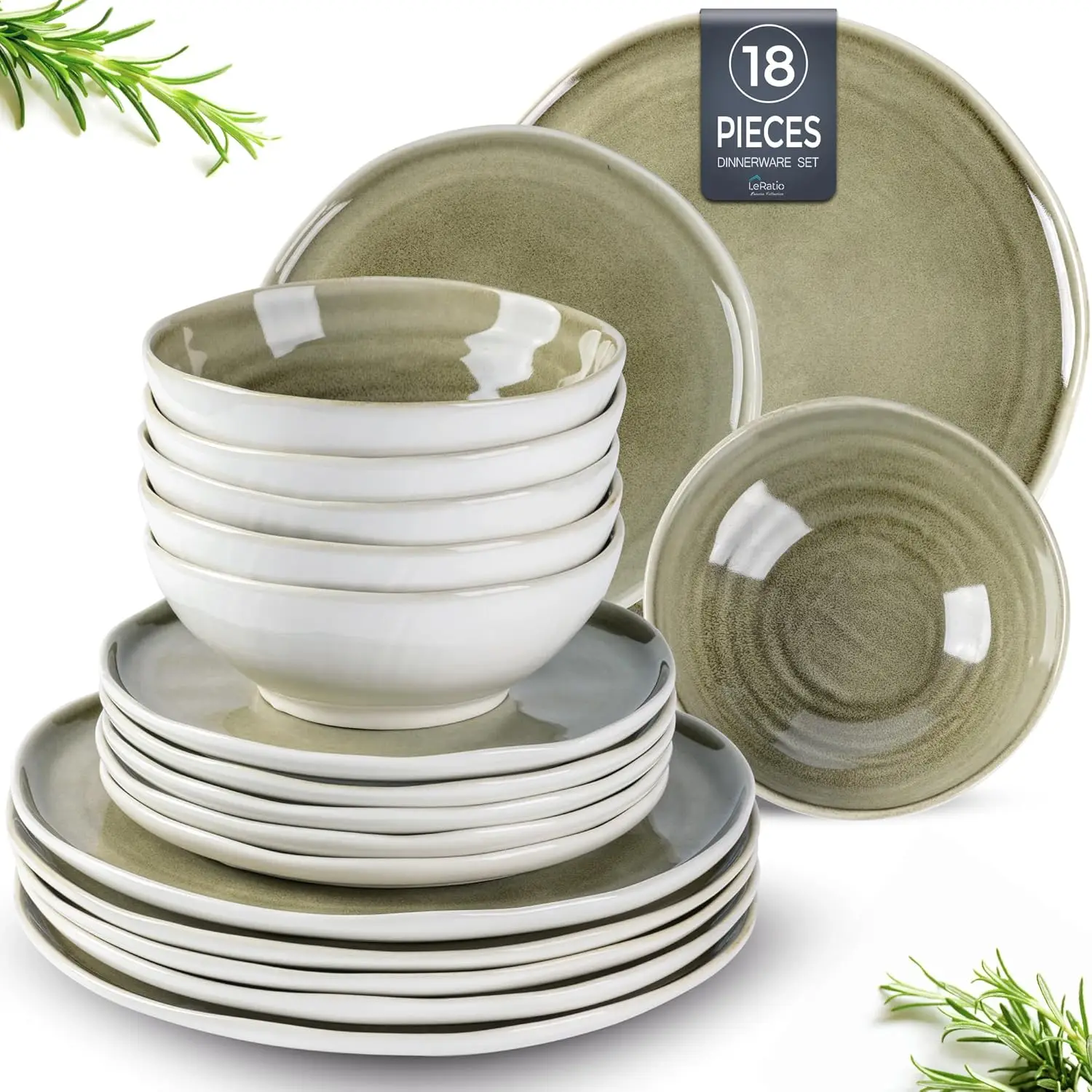 

Ceramic Dinnerware Sets for 6,Porcelain Plates and Bowls Sets with Wavy Edge,Microwave & Dishwasher & Oven Safe,Light Weight & S