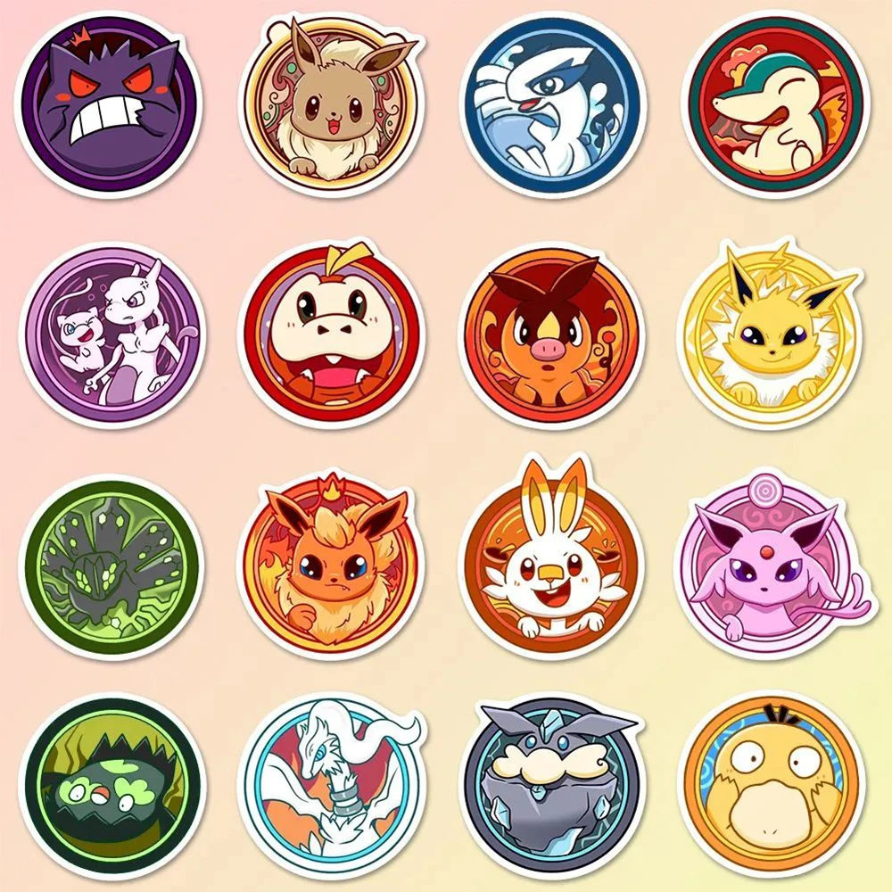 10/30/63pcs Cute Eevee Pikachu Charmander Badge Stickers Pokemon Pokemon Toys DIY Skateboard Phone Kawaii Anime Sticker for Kids