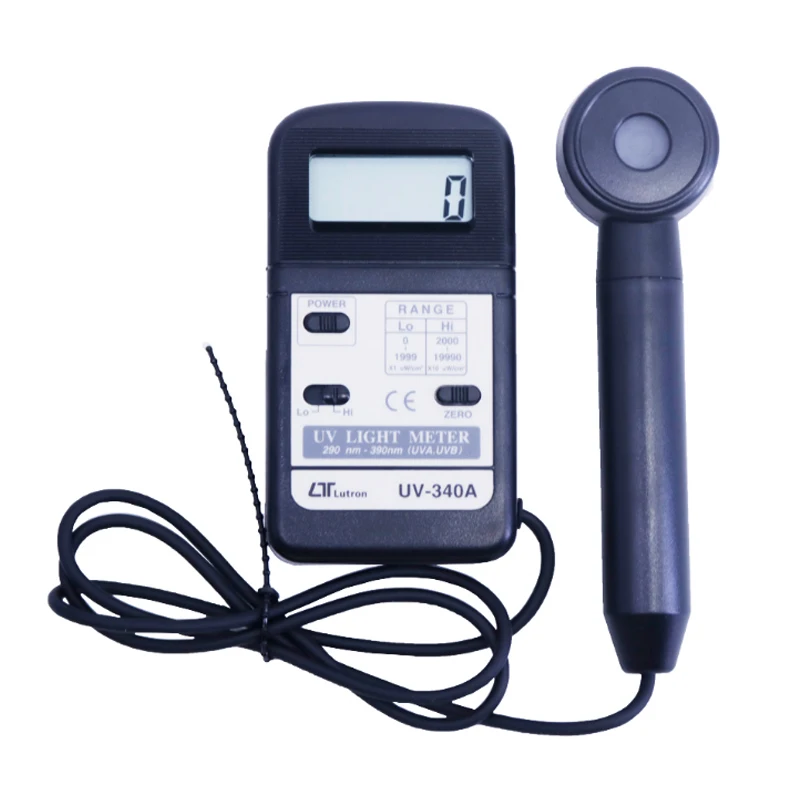 

Измеритель освещенности Lutron UV-340A (290-390 нм UVA/UVB, 0-1999 мкВт/см², 2000-19990 мкВт/см²) – прибор для измерения УФ-излучения
