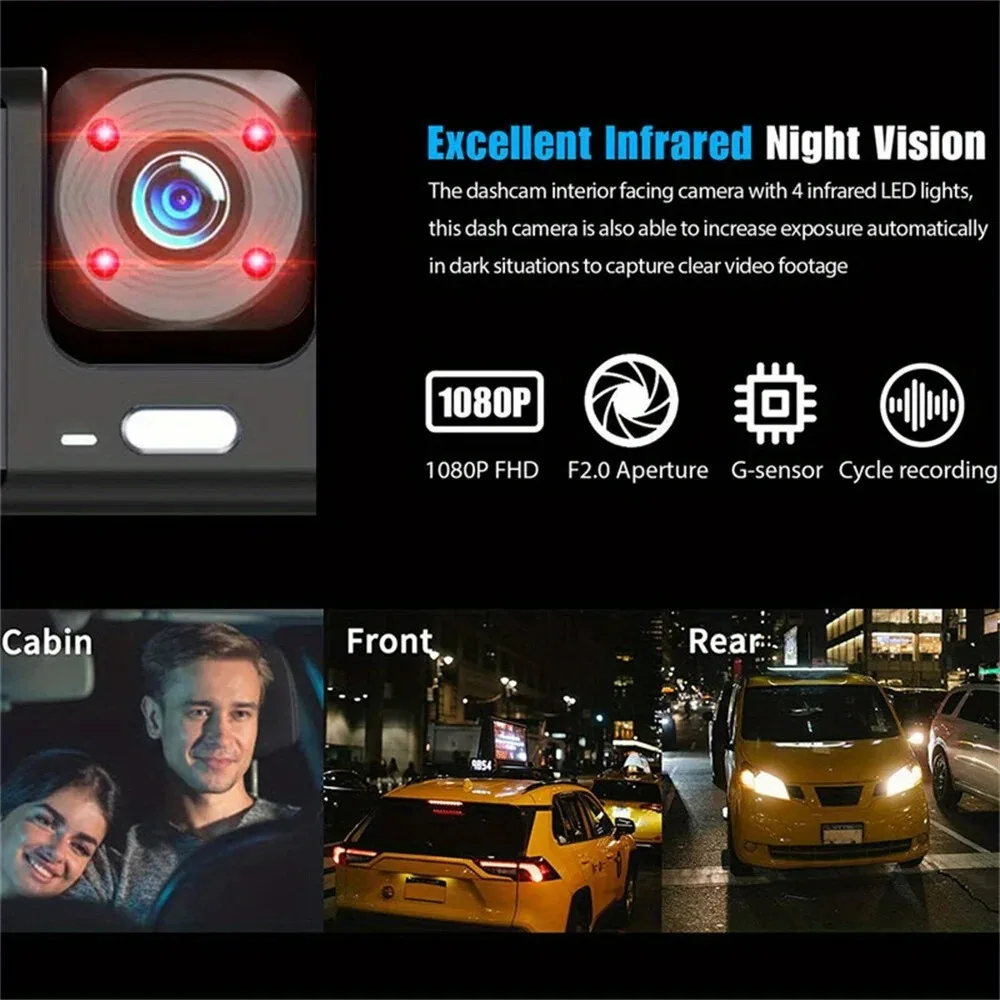 Dash Cam Three Camera  For Cars-1080P WIFI Front And Inside Recording Car Video Recorder