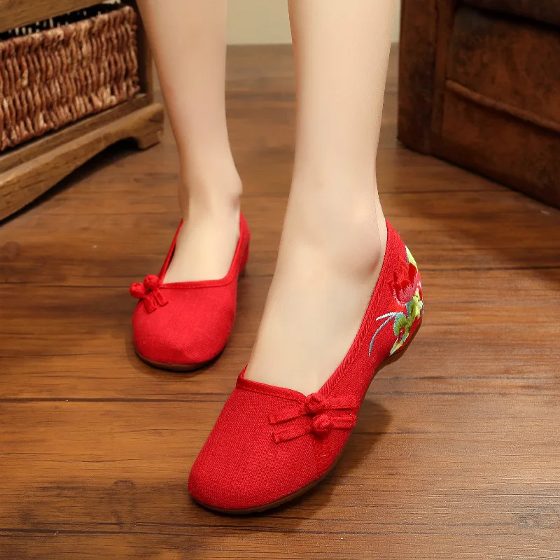 Casual Women Cotton Fabric Embroidered Slip on Ballet Flats Retro Chinese Style Ladies Soft Comfortable Ballerinas Shoes