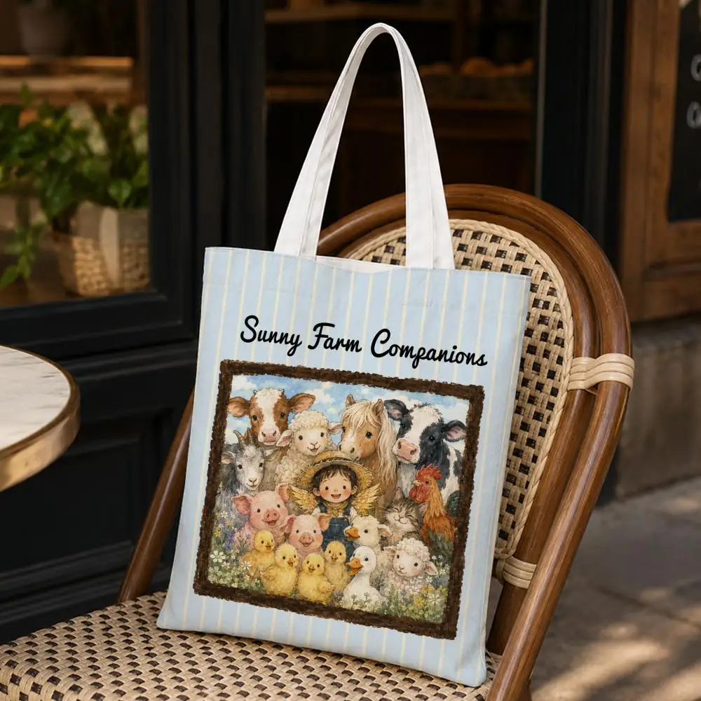 Fairy Animal Group Storage Bags Foldable Shopping Bag Canvas Aesthetic Canvas Reusable Fashion Shopping Bag