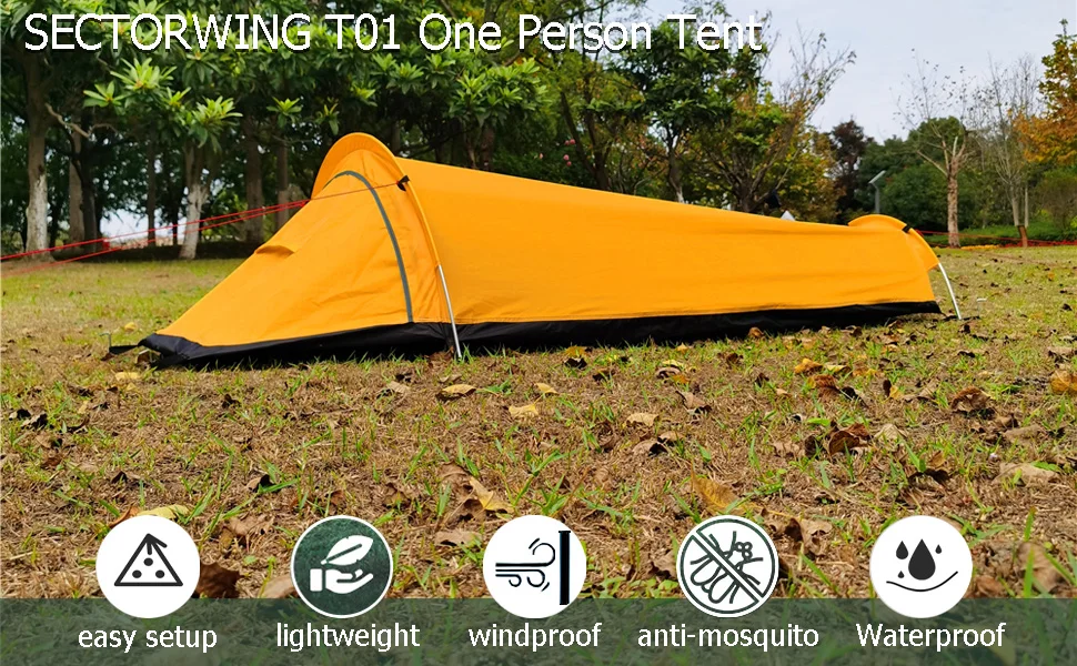 Ultraleichtes Zelt - 1-Personen-Rucksackzelt, Ein-Personen-Mesh-Bivy, Wasserdichter Schlafsack für Rucksackreisen und Camping – Detail 1