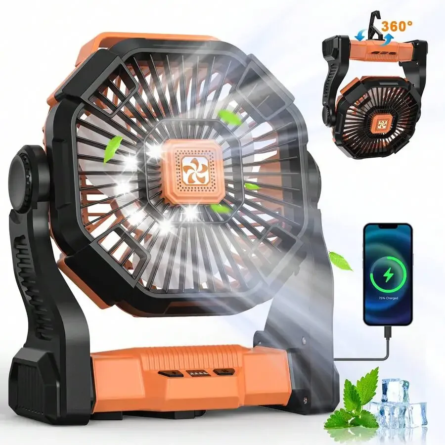 Draagbare led campinglantaarn met ventilator met 4 snelheden_voghion.com