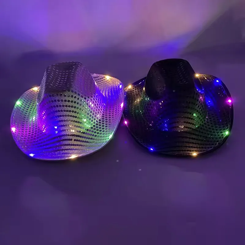 Blinky LED Light Cowboy Cowgirl Hat Flashing Cap Glowing Hat Carnival Men Women Bachelorette Party Wedding Bridal Supplies view 5